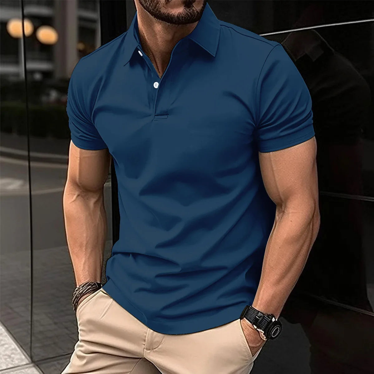 Fashionable Solid Color Button polo T-Shirt For Men's Fashionable Lapel Button Shirt Street clothing Summer New Short Sleeved