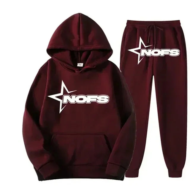 Trendy Kangaroo Pocket Hoodie And Sweatpants 2 Piece Set For Man Casual Letter Printed Outfits 2024 Elastic Waist Pants Suit