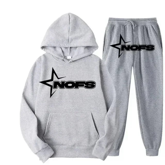 Trendy Kangaroo Pocket Hoodie And Sweatpants 2 Piece Set For Man Casual Letter Printed Outfits 2024 Elastic Waist Pants Suit