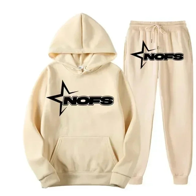 Trendy Kangaroo Pocket Hoodie And Sweatpants 2 Piece Set For Man Casual Letter Printed Outfits 2024 Elastic Waist Pants Suit