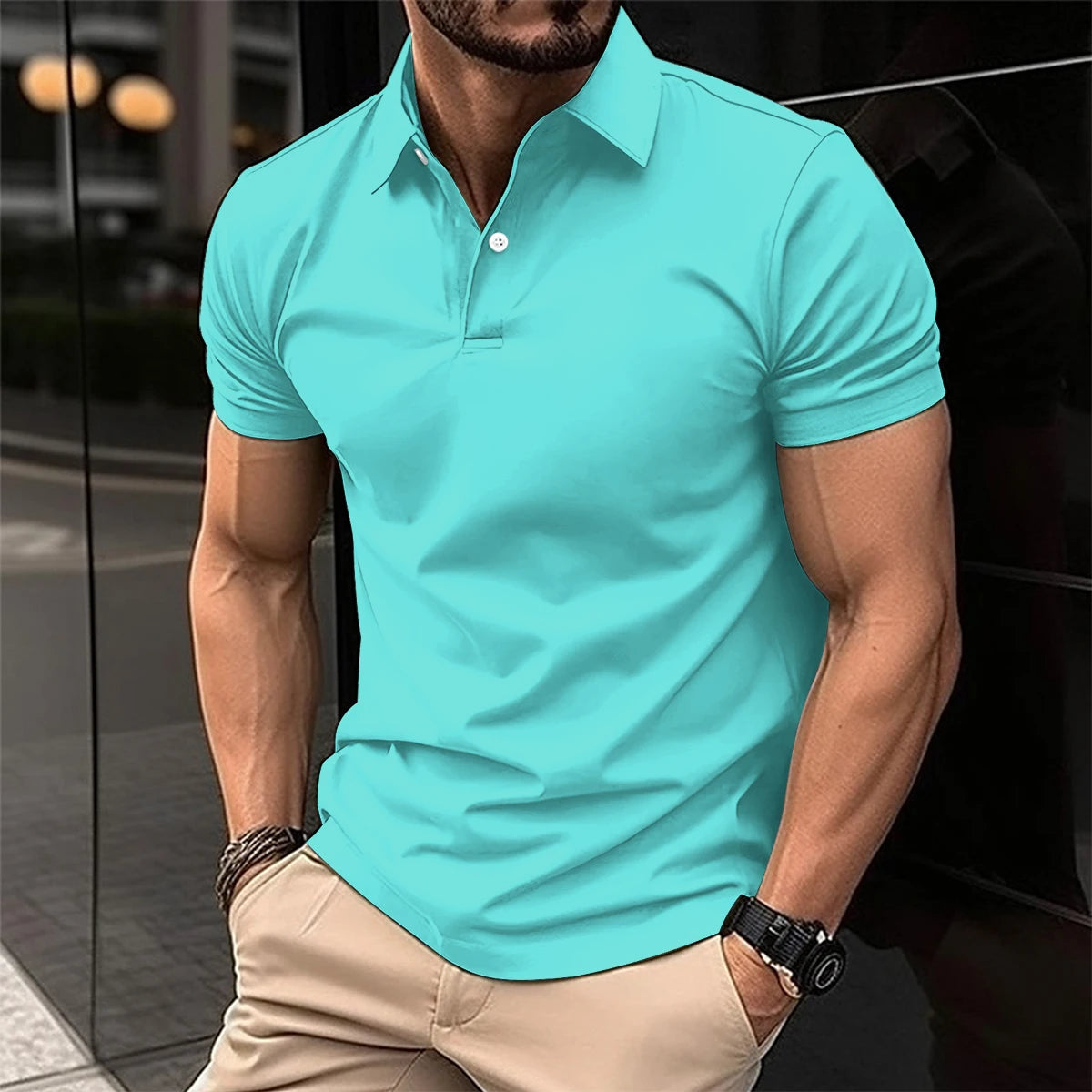 Fashionable Solid Color Button polo T-Shirt For Men's Fashionable Lapel Button Shirt Street clothing Summer New Short Sleeved