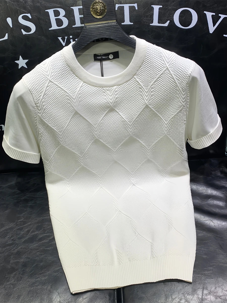 2024 Summer New Versatile Knitted T-shirt Korean Clothing Fashion Solid Color Short Sleeve Trend Business Bottoming Tops A96