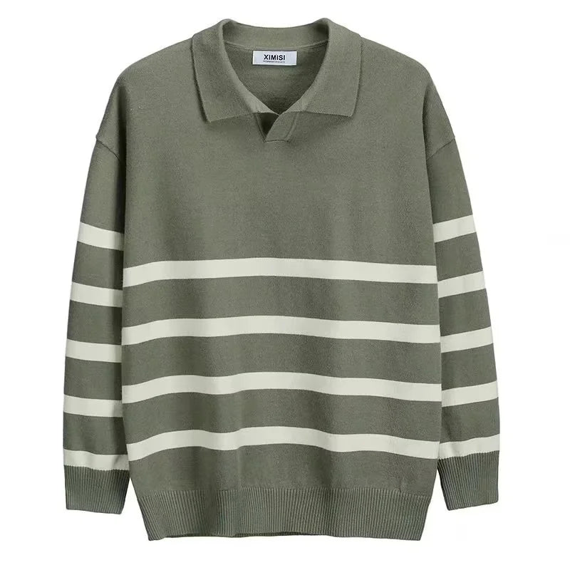 Simple Lapel Striped Sweater for Men – Casual & Stylish