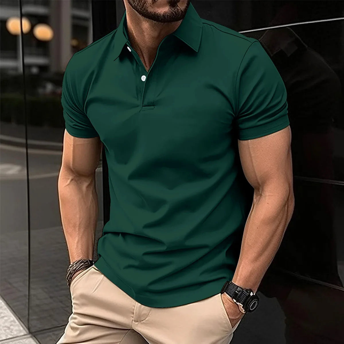 Fashionable Solid Color Button polo T-Shirt For Men's Fashionable Lapel Button Shirt Street clothing Summer New Short Sleeved