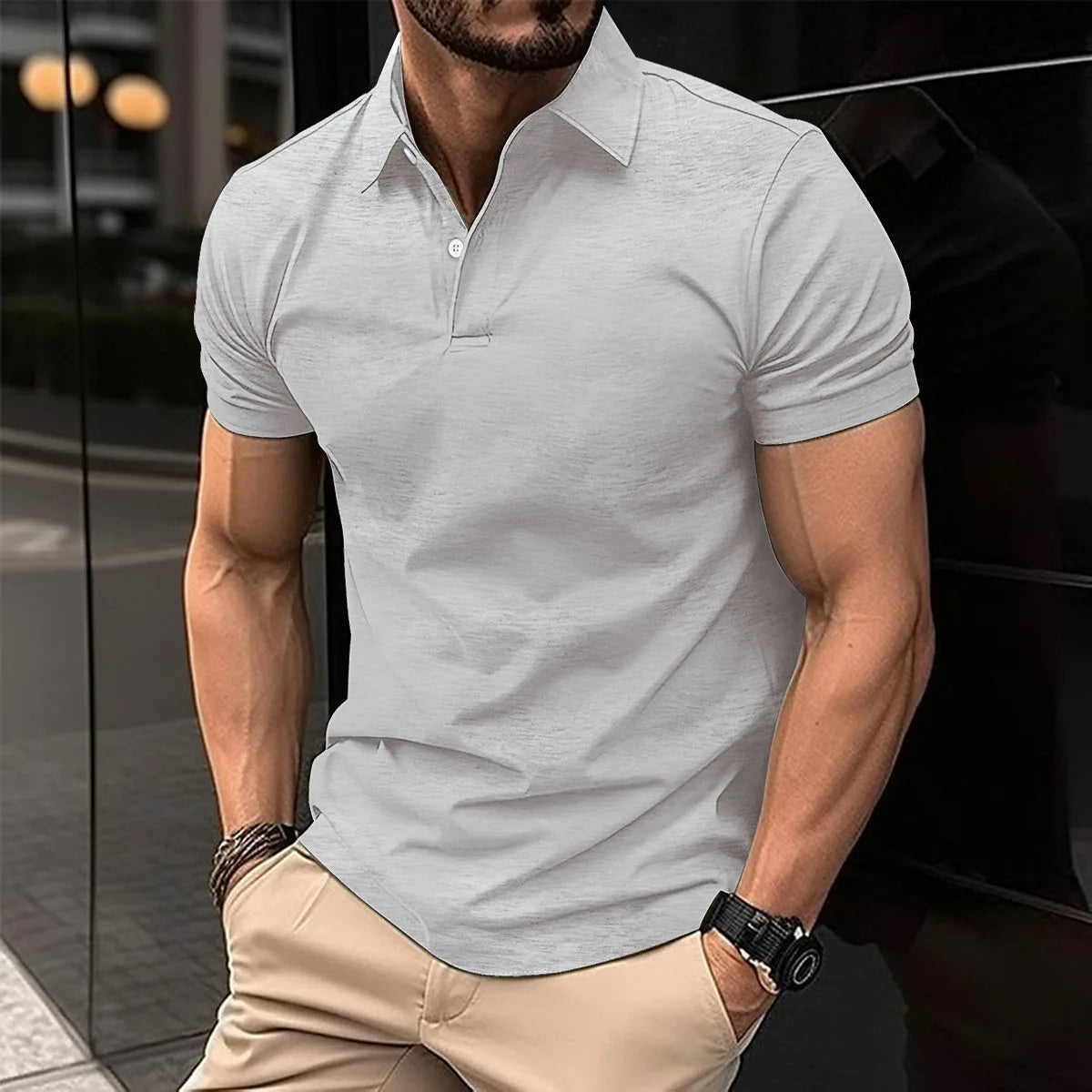 Fashionable Solid Color Button polo T-Shirt For Men's Fashionable Lapel Button Shirt Street clothing Summer New Short Sleeved