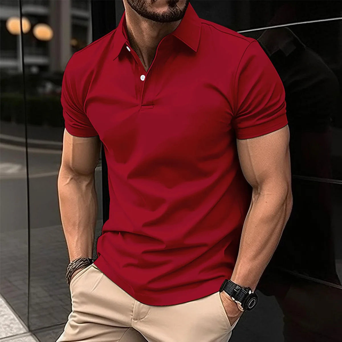 Fashionable Solid Color Button polo T-Shirt For Men's Fashionable Lapel Button Shirt Street clothing Summer New Short Sleeved