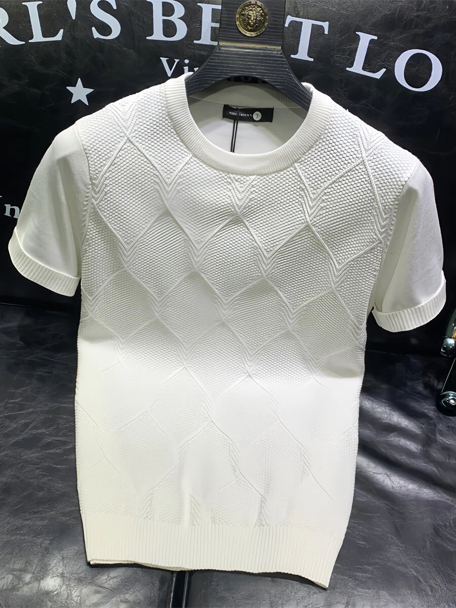 2024 Summer New Versatile Knitted T-shirt Korean Clothing Fashion Solid Color Short Sleeve Trend Business Bottoming Tops A96