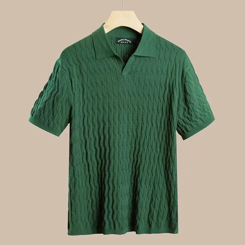 Men’s Korean Style Slim Fit Knit Polo Shirt – Trendy, Elegant & Breathable