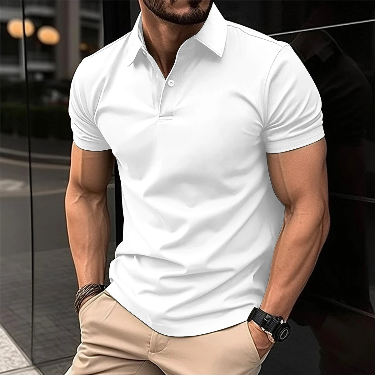 Fashionable Solid Color Button polo T-Shirt For Men's Fashionable Lapel Button Shirt Street clothing Summer New Short Sleeved