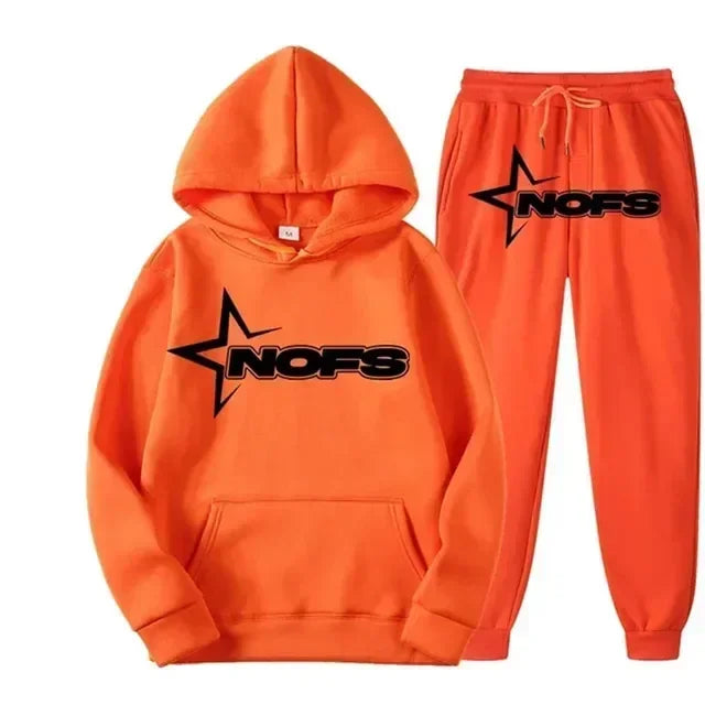 Trendy Kangaroo Pocket Hoodie And Sweatpants 2 Piece Set For Man Casual Letter Printed Outfits 2024 Elastic Waist Pants Suit