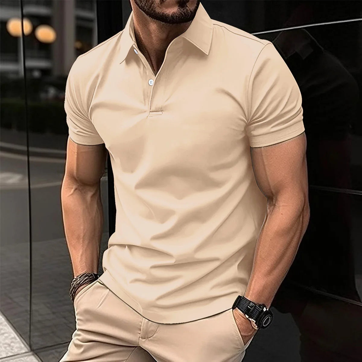 Fashionable Solid Color Button polo T-Shirt For Men's Fashionable Lapel Button Shirt Street clothing Summer New Short Sleeved